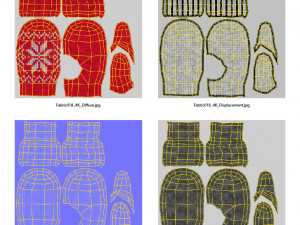 knitted wool mittens 3D 模型