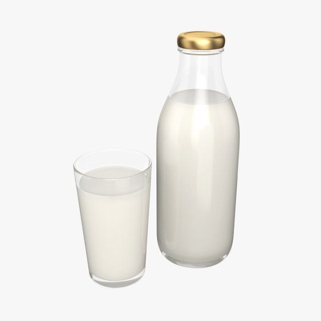 bottle and glass of milk 3Dモデル .c4d .max .obj .3ds .fbx .stl .blend 