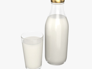 bottle and glass of milk 3D Model