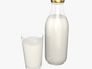 Flasche und Glas Milch 3D Modell