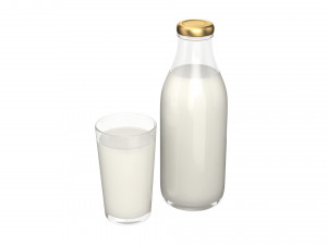 bottle and glass of milk 3Dモデル