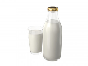 bottle and glass of milk 3Dモデル