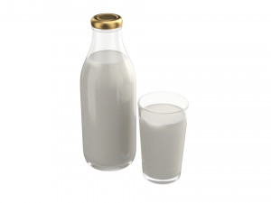 bottle and glass of milk 3Dモデル