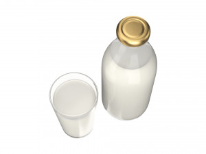 bottle and glass of milk 3Dモデル