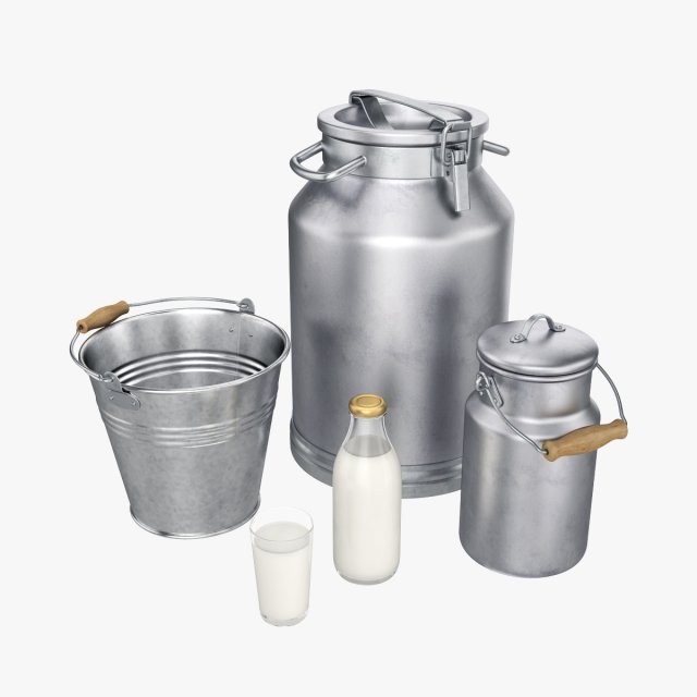 milk containers set Model 3D .c4d .max .obj .3ds .fbx .stl .blend 