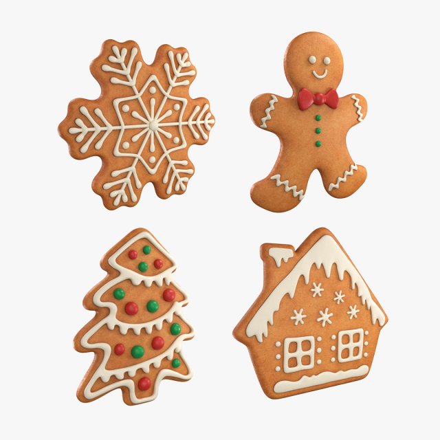 Gingerbread cookie set 3D Модель .c4d .max .obj .3ds .fbx .stl .blend 