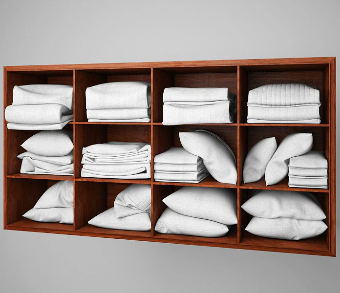 shelf with pillows and blankets 3D Model .c4d .max .obj .3ds .fbx .stl .blend