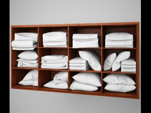 베개와 담요가 있는 선반 3D 모델