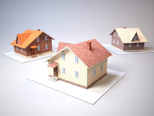 country house x3 tex Model 3D .c4d .max .obj .3ds .fbx .stl .blend 