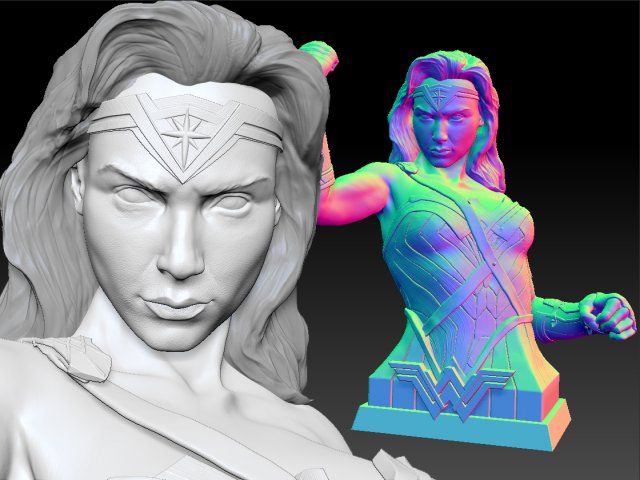 wonder woman gal gadot bust 3D 프린트 모델 .c4d .max .obj .3ds .fbx .stl .blend 