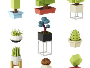 low poly plants set 3D Model