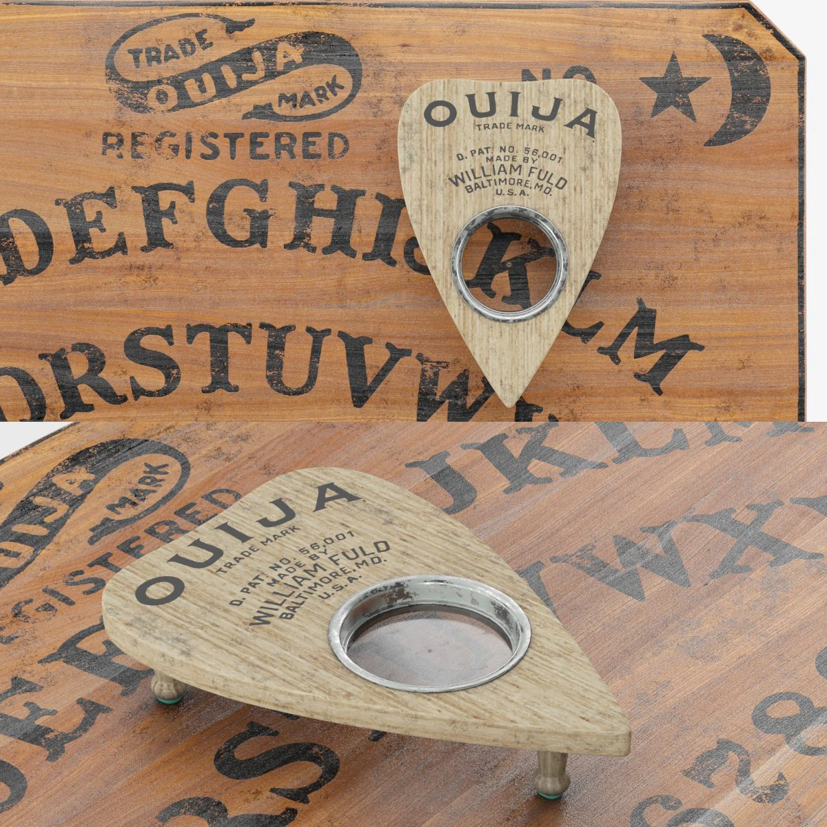 ouija board and planchette 3D Model .c4d .max .obj .3ds .fbx .stl .blend 