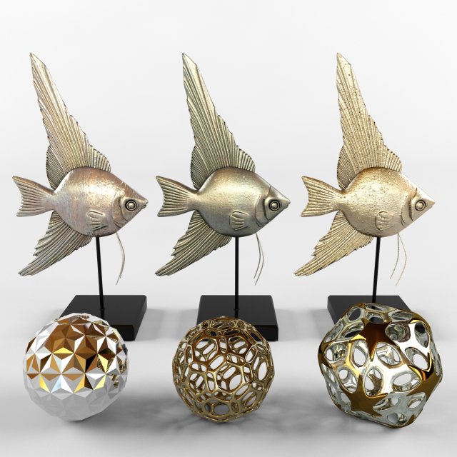bronze fish and decor 3D मॉडल .c4d .max .obj .3ds .fbx .stl .blend 