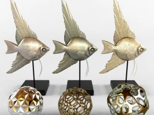 청동 물고기와 장식 3D 모델
