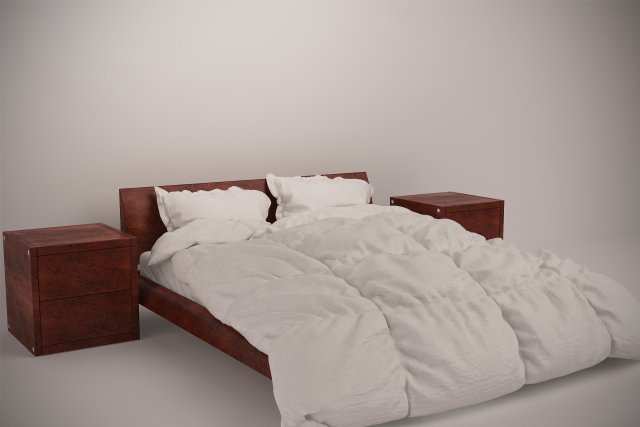 wooden bed set with duvet and pillows Modelo 3D .c4d .max .obj .3ds .fbx .stl .blend 