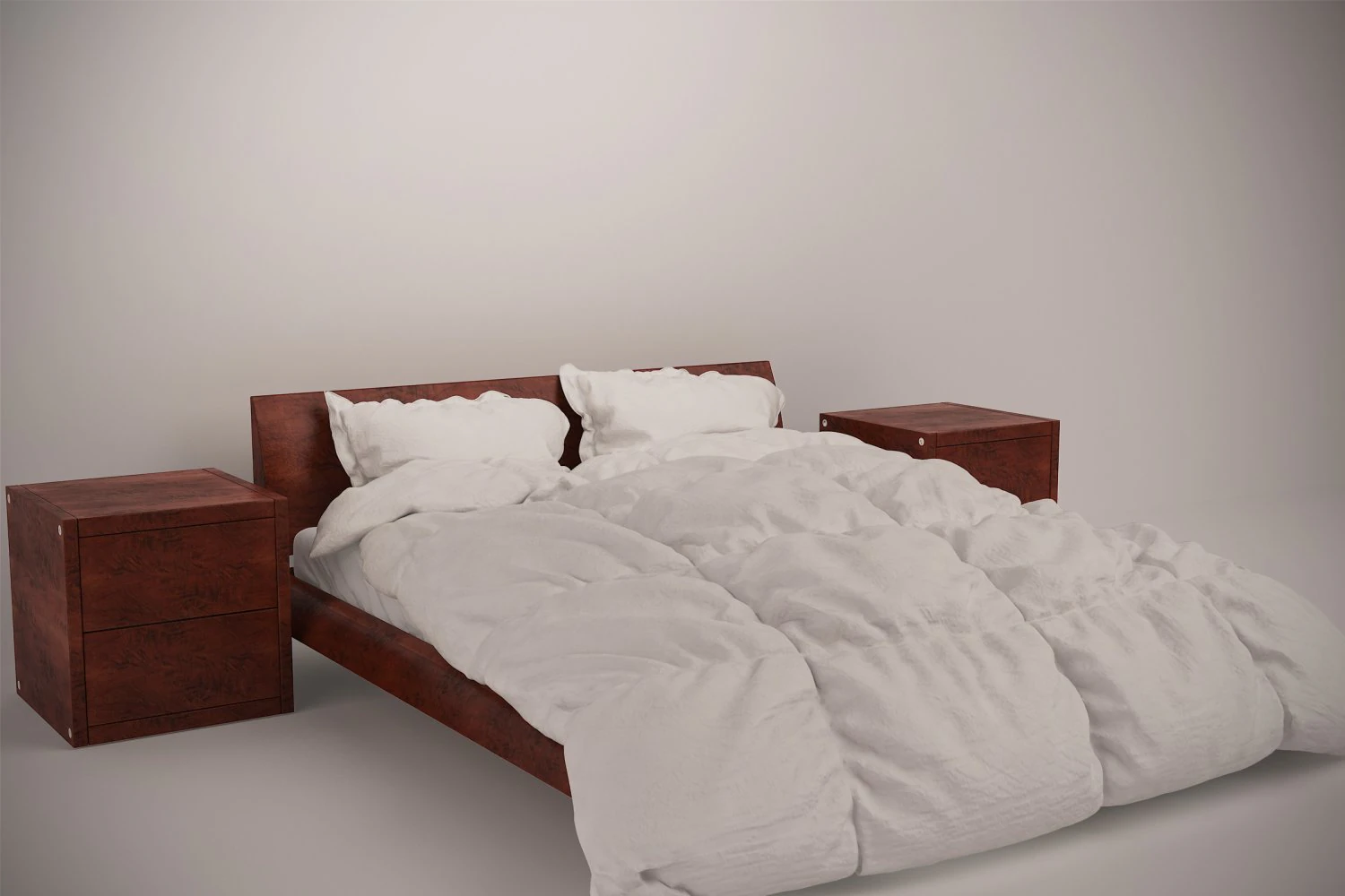 wooden bed set with duvet and pillows 3D Model .c4d .max .obj .3ds .fbx .stl .blend 