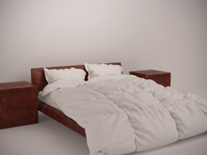 wooden bed set with duvet and pillows 3D Model