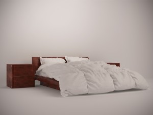 wooden bed set with duvet and pillows Modelo 3D