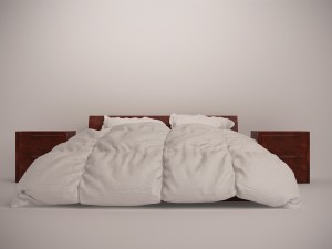 wooden bed set with duvet and pillows Modelo 3D