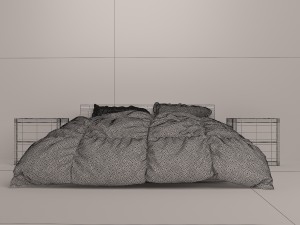 wooden bed set with duvet and pillows Modelo 3D