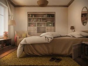 Спальня в загородном доме днем и ночью 3D Модель