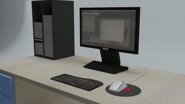 computer desk - game ready 3D Модель .c4d .max .obj .3ds .fbx .stl .blend 