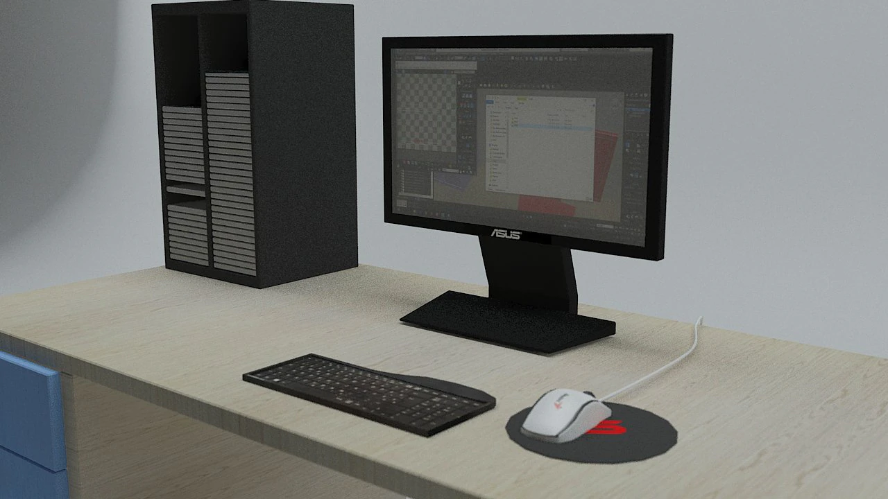 computer desk - game ready 3D Model .c4d .max .obj .3ds .fbx .stl .blend