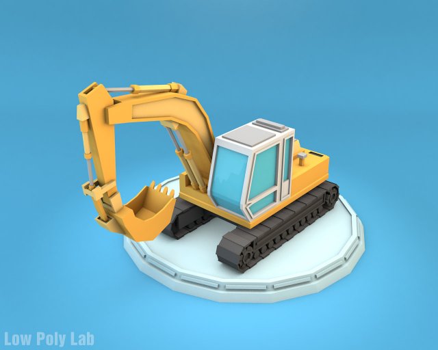 low poly excavator 3D Модель .c4d .max .obj .3ds .fbx .stl .blend 