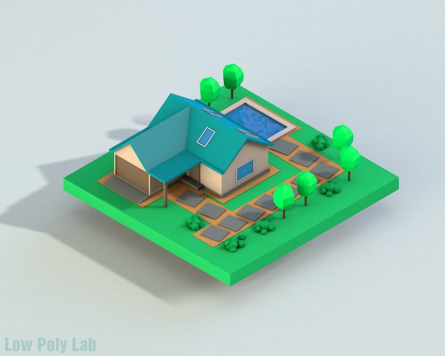 low poly house 3D Model .c4d .max .obj .3ds .fbx .stl .blend 