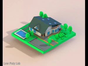 &ccedil;izgi film evi d&uuml;ş&uuml;k poli 3D Model