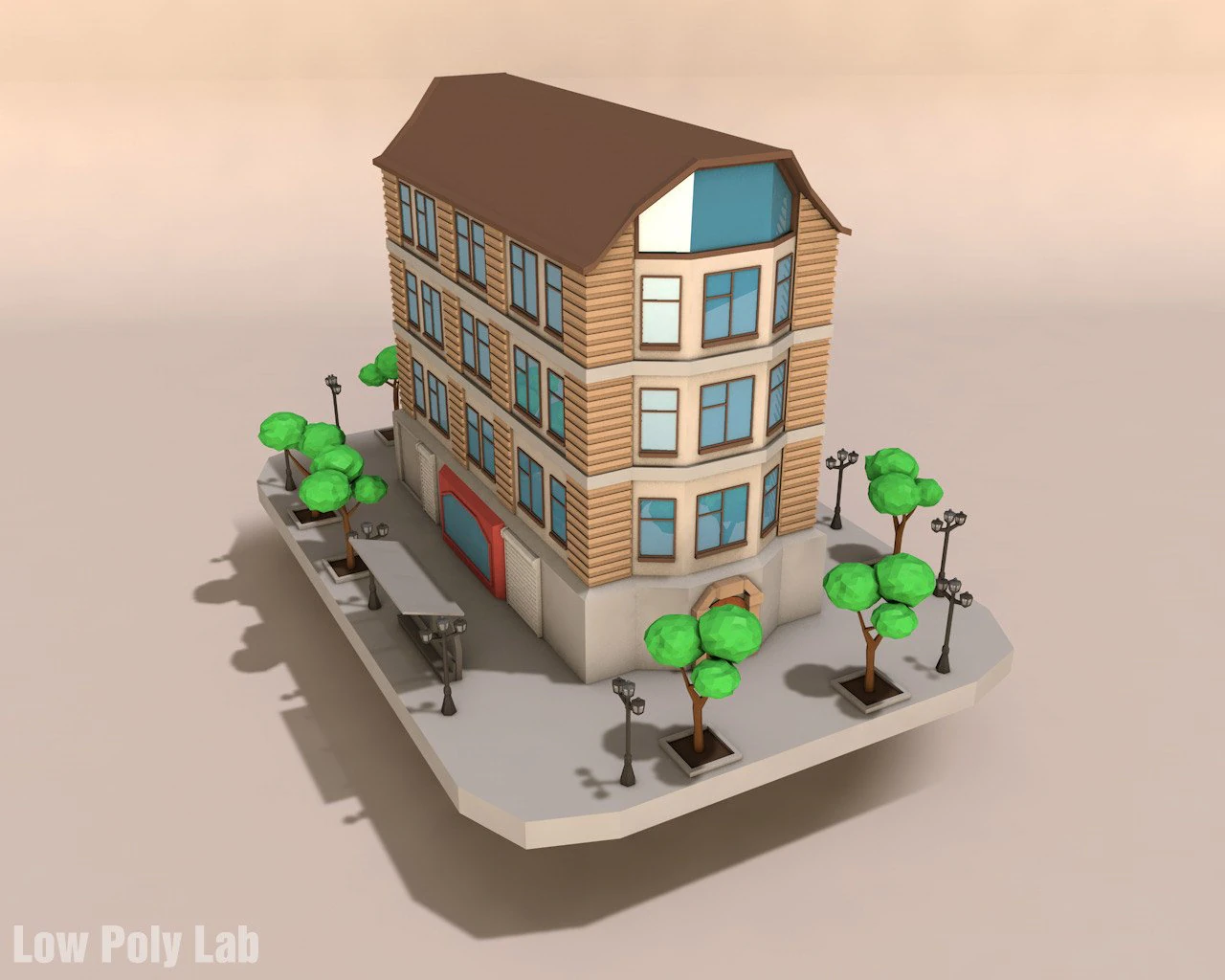 low poly city building 3D Model .c4d .max .obj .3ds .fbx .stl .blend 