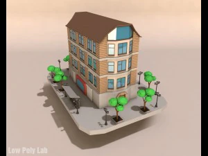 низкополигональное городское здание 3D Модель