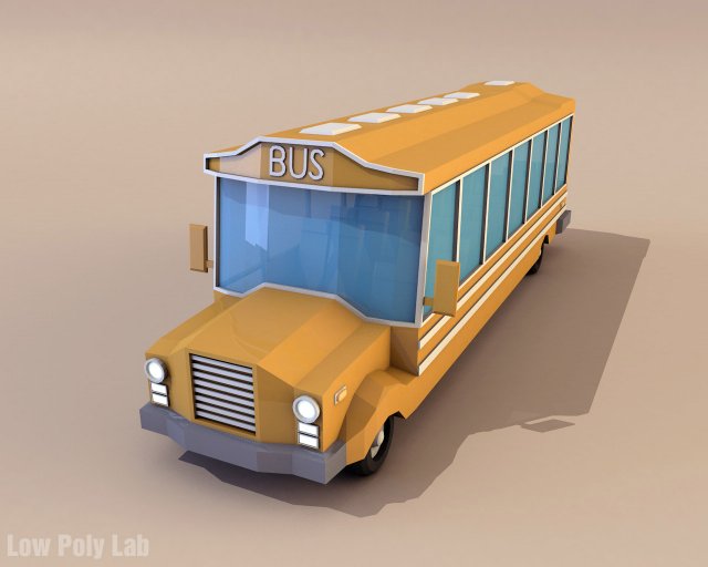 cartoon school bus low poly 3D Model .c4d .max .obj .3ds .fbx .stl .blend 