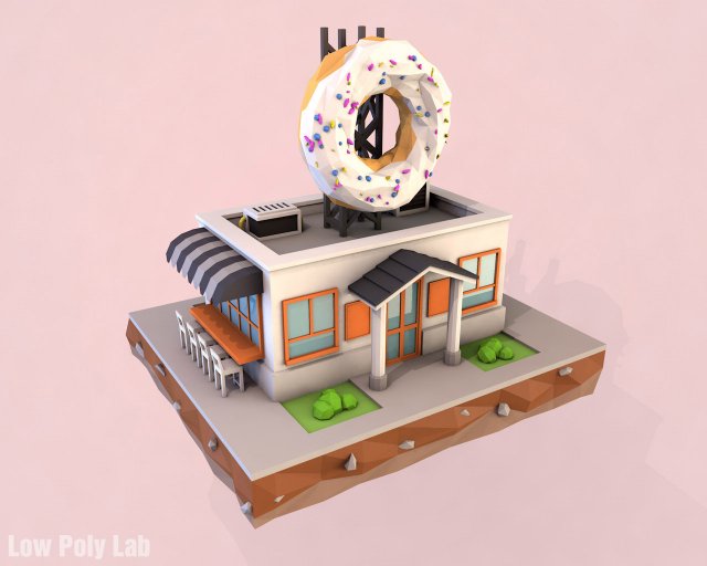 cartoon donut cafe low poly 3D Model .c4d .max .obj .3ds .fbx .stl .blend 