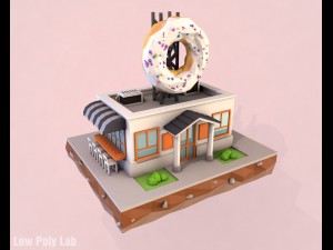 cartoon donut cafe low poly 3D-Modell