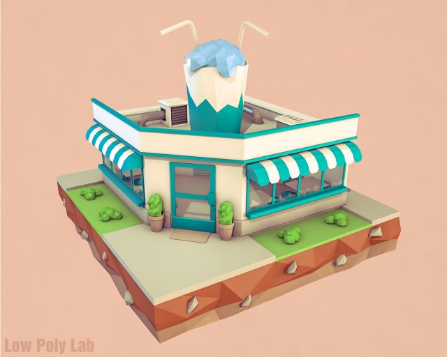 cartoon cocktail cafe low poly 3Dモデル .c4d .max .obj .3ds .fbx .stl .blend 