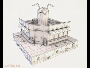 cartoon cocktail cafe low poly 3D Model