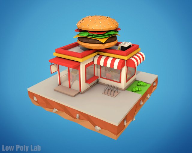 cartoon burger cafe low poly 3D Model .c4d .max .obj .3ds .fbx .stl .blend 