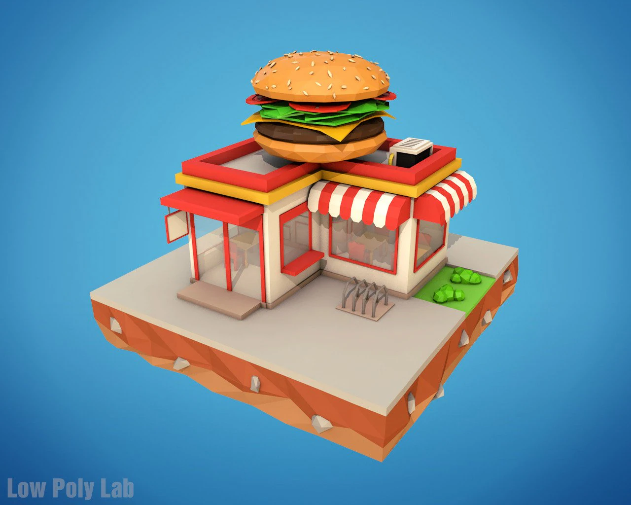 cartoon burger cafe low poly 3D Model .c4d .max .obj .3ds .fbx .stl .blend