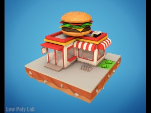 cartoon burger cafe low poly 3D Models