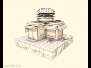 cartoon burger cafe low poly 3D Model