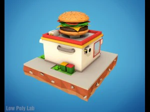 cartoon burger cafe low poly 3D Model