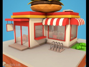 cartoon burger cafe low poly 3D Model