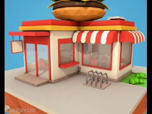 cartoon burger cafe low poly 3D Model