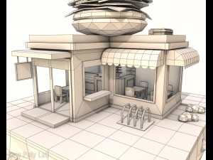 cartoon burger cafe low poly 3D Model
