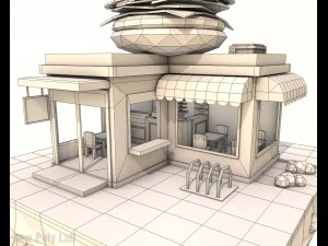 cartoon burger cafe low poly 3D Model
