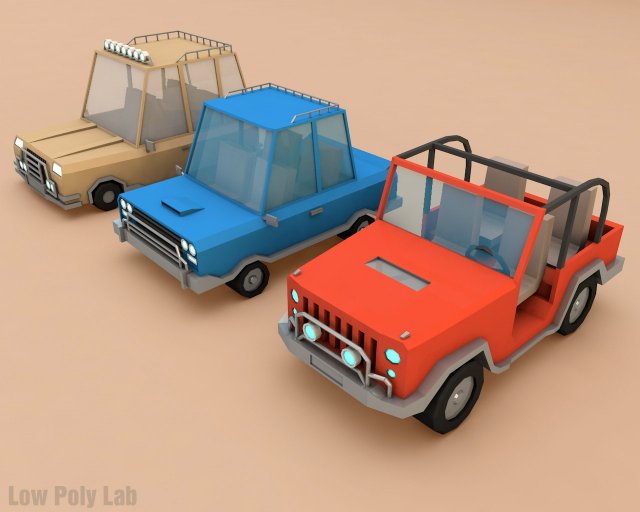 cartoon car set low poly Modelo 3D .c4d .max .obj .3ds .fbx .stl .blend 