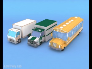low poly bus truck lorry pack 3D Model