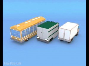 low poly bus truck lorry pack Model 3D