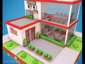 cartoon office low poly Model 3D